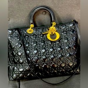Christian Dior Large Black Lady Dior Soft Lambskin Cannage